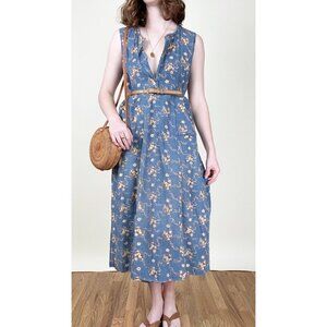 Vintage Floral Corduroy Midi Maxi Dress Cottagecore Rustic Boho Prairie Western